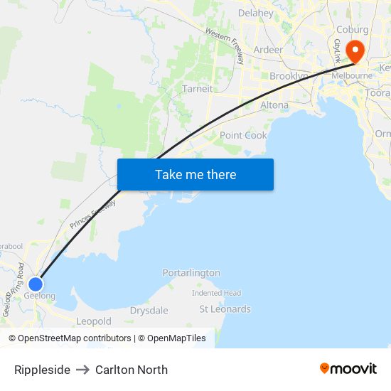 Rippleside to Carlton North map