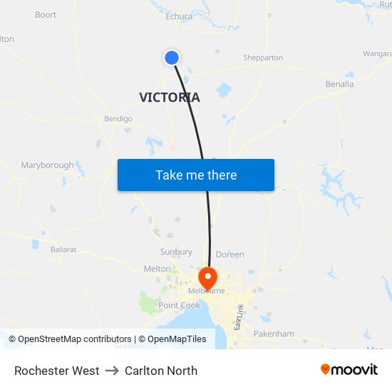 Rochester West to Carlton North map