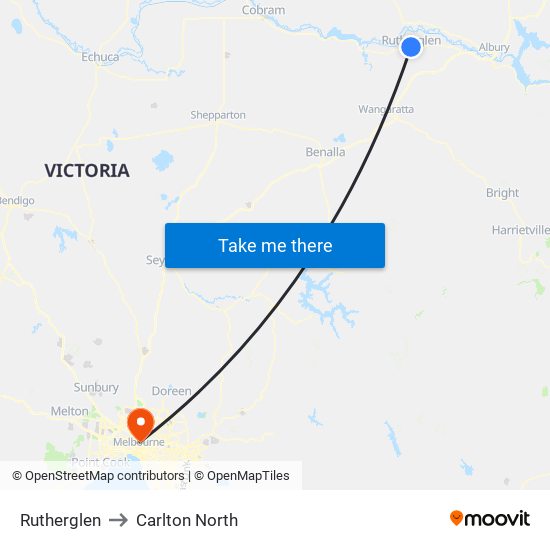 Rutherglen to Carlton North map