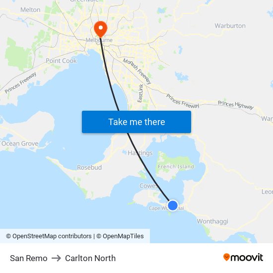 San Remo to Carlton North map