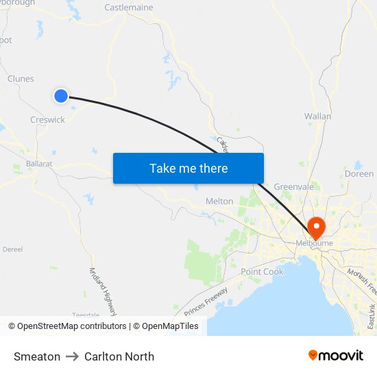 Smeaton to Carlton North map