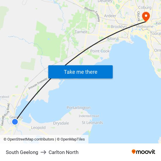 South Geelong to Carlton North map