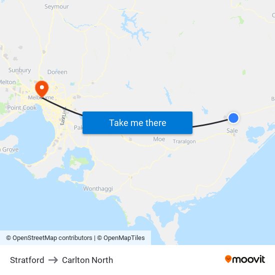 Stratford to Carlton North map