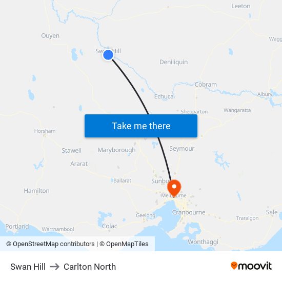 Swan Hill to Carlton North map