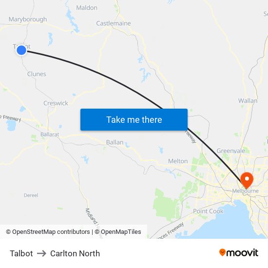 Talbot to Carlton North map