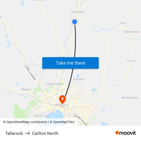 Tallarook to Carlton North map