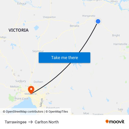 Tarrawingee to Carlton North map