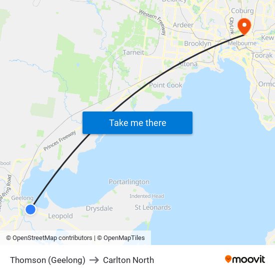 Thomson (Geelong) to Carlton North map