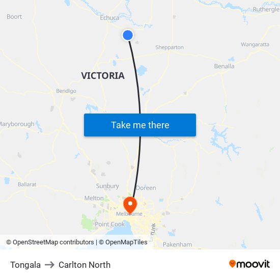 Tongala to Carlton North map