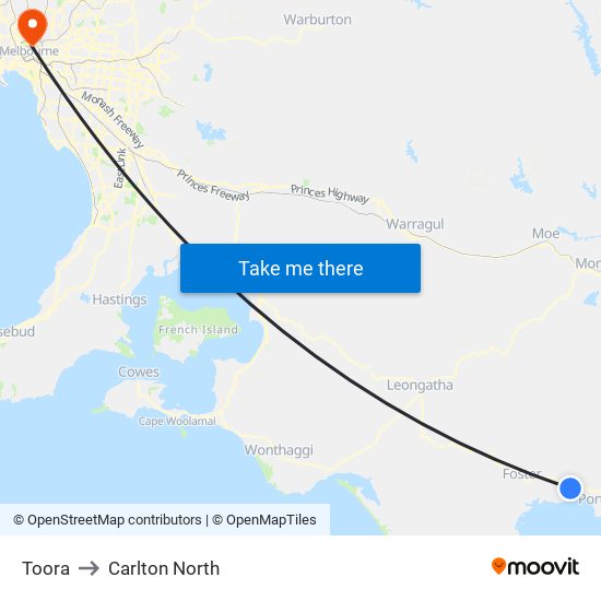 Toora to Carlton North map