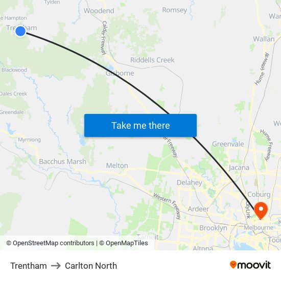 Trentham to Carlton North map