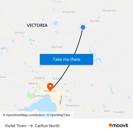 Violet Town to Carlton North map