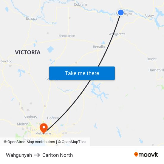 Wahgunyah to Carlton North map