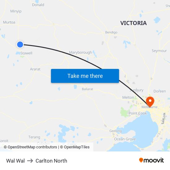 Wal Wal to Carlton North map