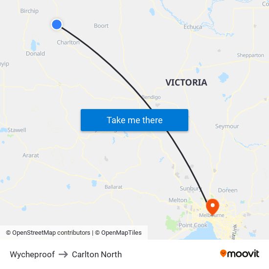 Wycheproof to Carlton North map