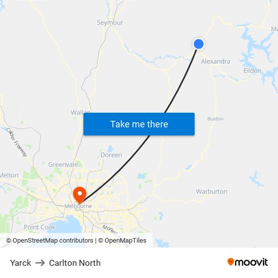 Yarck to Carlton North map