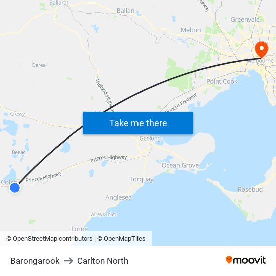 Barongarook to Carlton North map