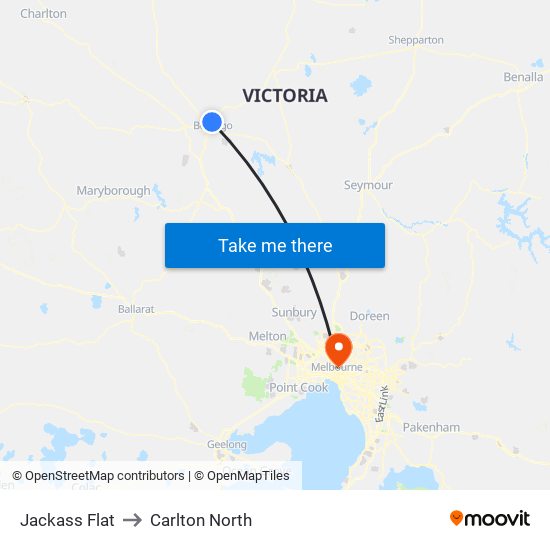 Jackass Flat to Carlton North map