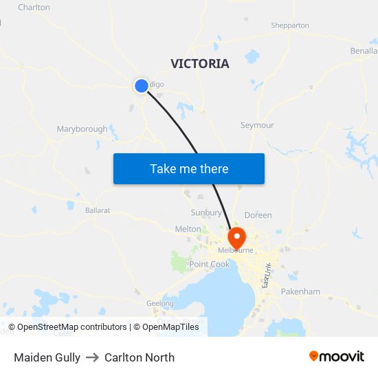 Maiden Gully to Carlton North map