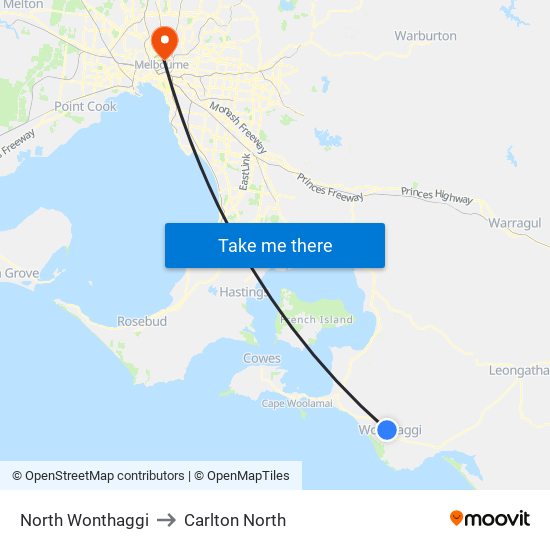North Wonthaggi to Carlton North map