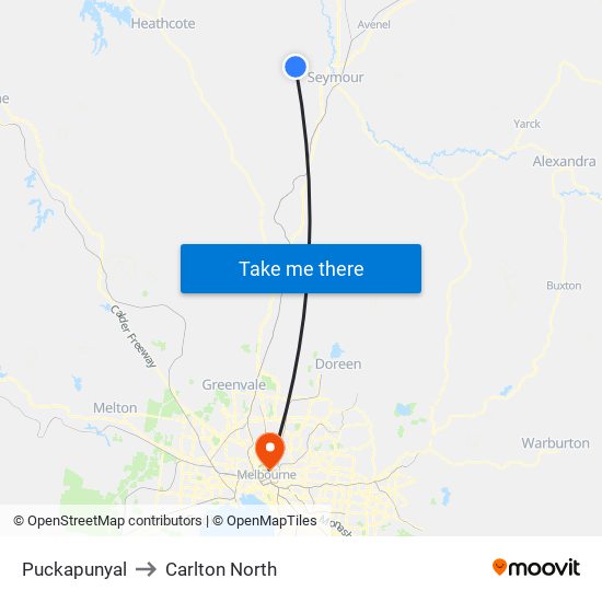 Puckapunyal to Carlton North map