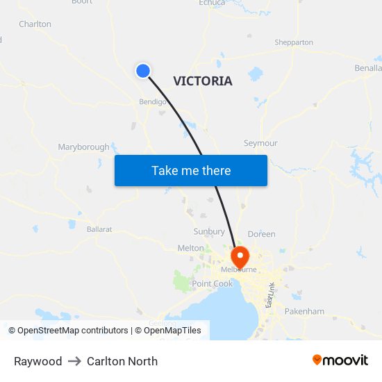 Raywood to Carlton North map