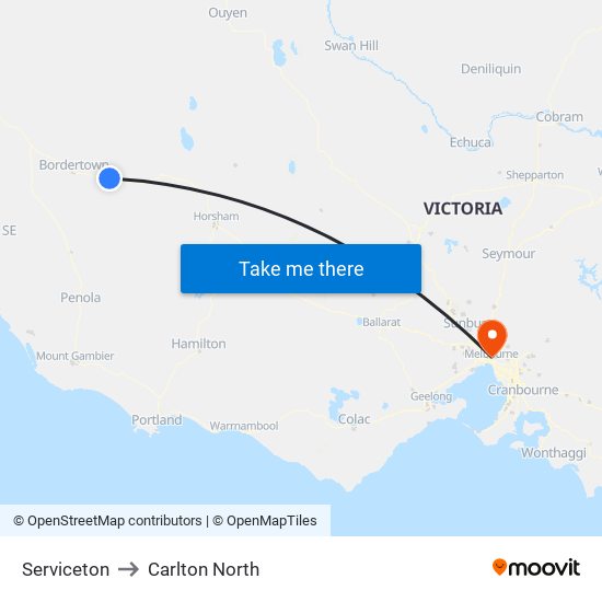 Serviceton to Carlton North map