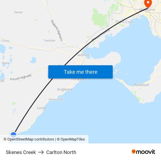 Skenes Creek to Carlton North map