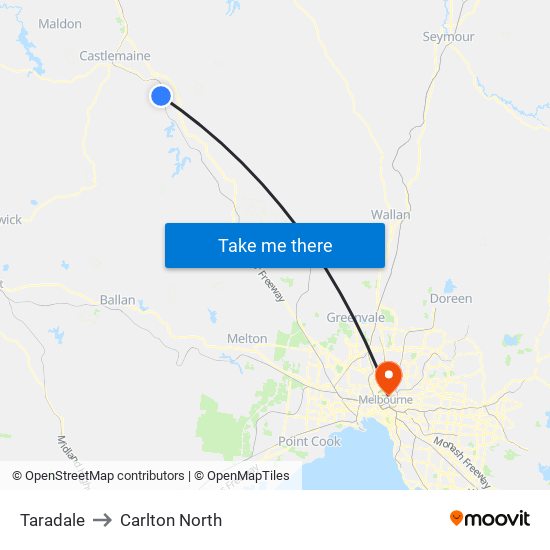 Taradale to Carlton North map