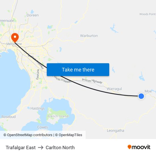 Trafalgar East to Carlton North map