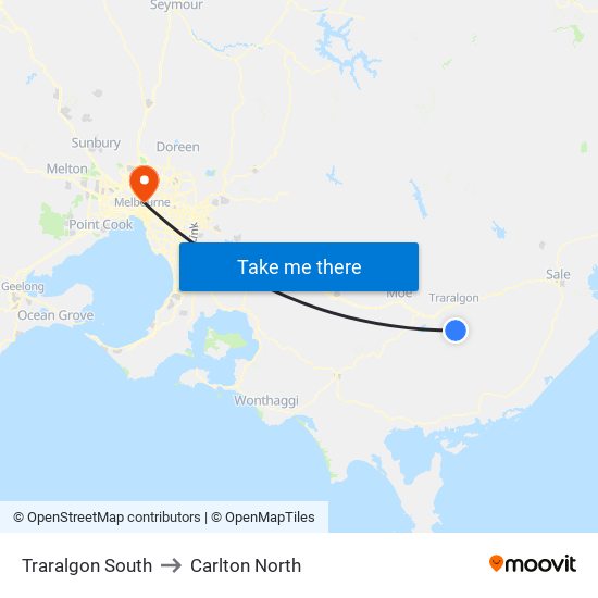 Traralgon South to Carlton North map