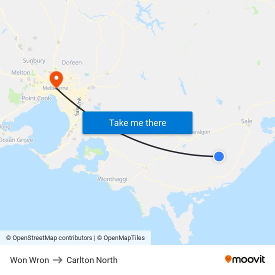Won Wron to Carlton North map