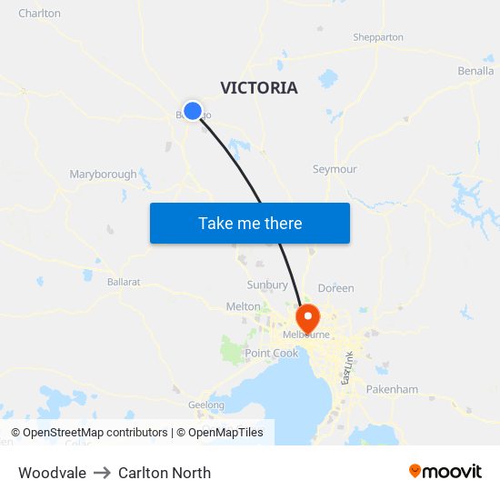 Woodvale to Carlton North map