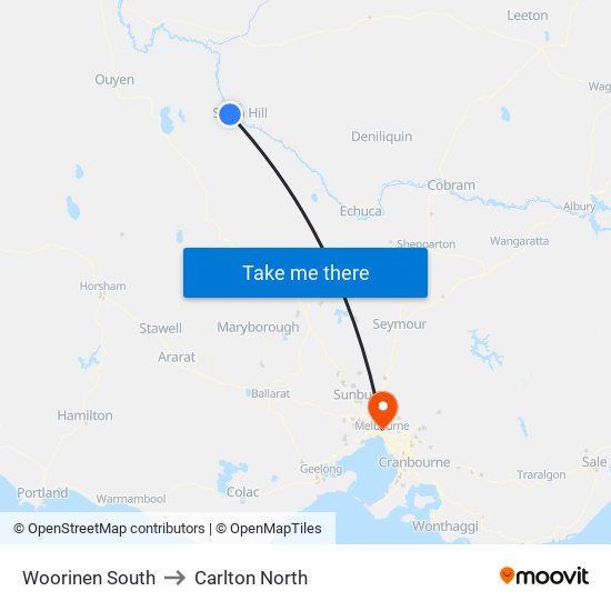 Woorinen South to Carlton North map