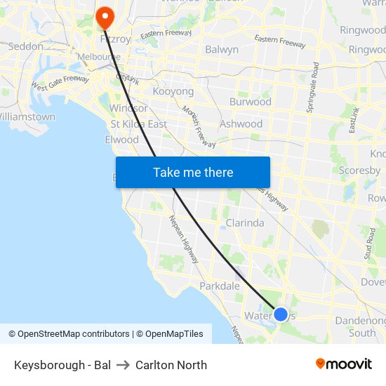 Keysborough - Bal to Carlton North map