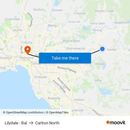 Lilydale - Bal to Carlton North map