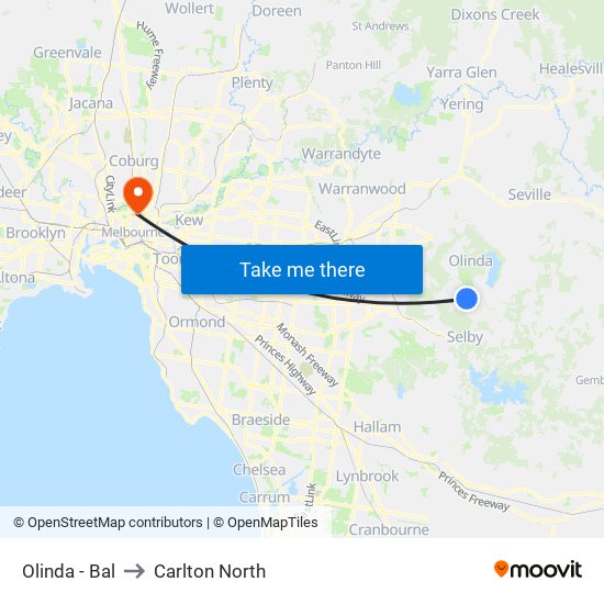 Olinda - Bal to Carlton North map