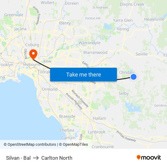 Silvan - Bal to Carlton North map