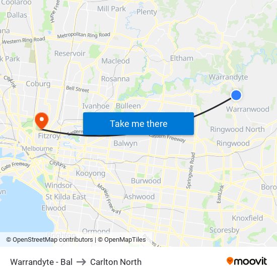 Warrandyte - Bal to Carlton North map