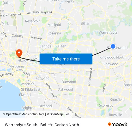 Warrandyte South - Bal to Carlton North map