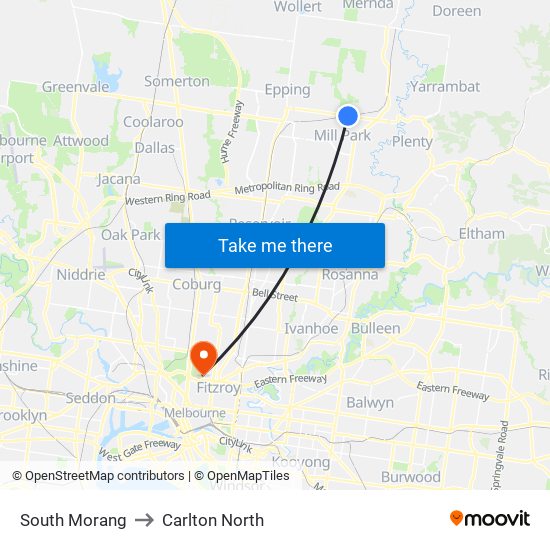 South Morang to Carlton North map