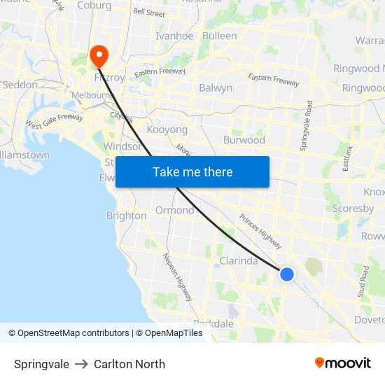 Springvale to Carlton North map