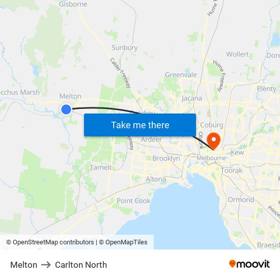 Melton to Carlton North map