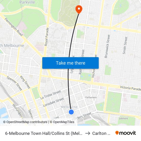 6-Melbourne Town Hall/Collins St (Melbourne City) to Carlton North map