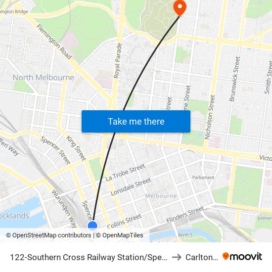 122-Southern Cross Railway Station/Spencer St (Melbourne City) to Carlton North map