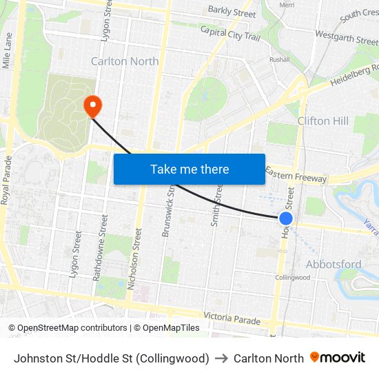 Johnston St/Hoddle St (Collingwood) to Carlton North map