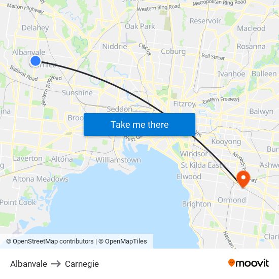 Albanvale to Carnegie map