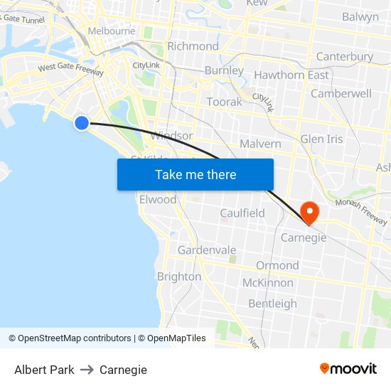 Albert Park to Carnegie map