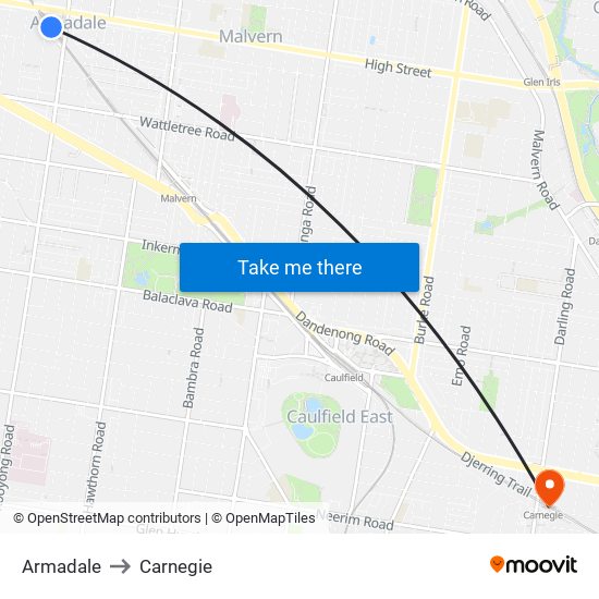 Armadale to Carnegie map