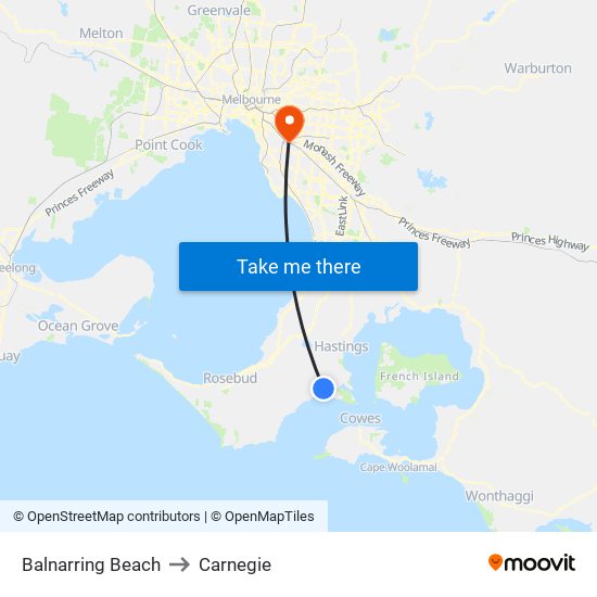 Balnarring Beach to Carnegie map